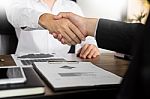 Two Confident Business Man Shaking Hands During A Meeting In The Stock Photo