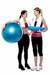 Two Girls Communicating After Workout Stock Photo