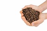 Two Hands Holding Coffee Beans Stock Photo