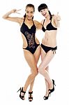 Two Hot Sexy Babes In Black Bikinis Stock Photo
