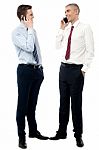 Two Male Entrepreneur Talking On Mobile Stock Photo