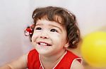 Two Years Old Girl Expressing Happy Over White Background Stock Photo