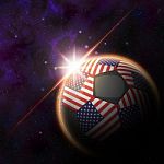 United State Of America Flag On 3d Football With Rising Sun Stock Photo