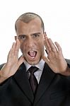 Unsuccessful Businessman Shouting Stock Photo