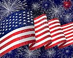 Usa Flag Background With Fireworks Stock Photo