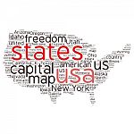 Usa State Map Tag Cloud  Illustration Stock Photo