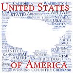 Usa State Map Tag Cloud  Illustration Stock Photo