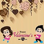 Valentine's Day And Lovers On Heart Chocolate Party Background.  Party Heart Chocolate And Full Heart On Colorful Background Stock Photo