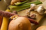 Vegetables On A Wooden Block Stock Photo