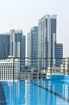 View From The Rooftop Pool Of The City Stock Photo