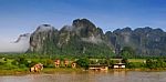 View Of Vang Vieng, Laos Stock Photo