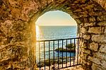 View On The Sea From The Fortress Window In Old Town Ulcinj, Montenegro Stock Photo