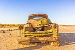 Vintage Car In Namibian Desert Stock Photo