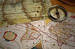 Vintage Map And Vintage Compass Stock Photo