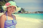 Vintage Style Girl On The Beach At Thailand Stock Photo