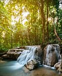 Waterfall In Forest Jungle. Hauy Rong Waterfall Phrae, Thailand Stock Photo