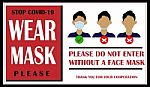 Wear Surgical Mask Sign And Symbol. Medical Mask. The Sign For Wearing Face Covering To Prevent The Spread Of Covid-19. Please Do Not Enter Without A Face Covering Stock Photo