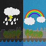 Weather Seasonal Concept In Stitch Style On Fabric Background Stock Photo