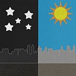 Weather Seasonal Concept In Stitch Style On Fabric Background Stock Photo