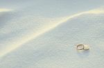 Wedding Rings In The Snow Stock Photo