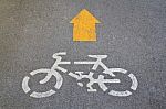 White Painted Sign For Bikes Lane  Stock Photo