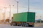 Wind Energy And Truck Stock Photo