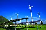 Wind Turbine Generator And Solar Energy Panels Stock Photo