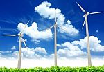 Wind Turbines, Green Wheat Fields Stock Photo