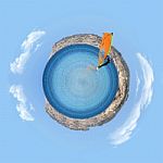 Windsurfer Enjoying A Summer Day In A Mediterranean Sea, Little Planet Effect Know Also As Stereographic Projection Stock Photo