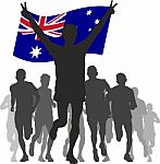 Winner With The Australia Flag At The Finish Stock Photo