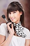 Woman And Cosmetic Make Up Stock Photo