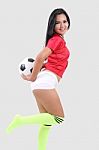 Woman And Football Stock Photo