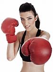 Woman Boxer Giving A Punch Stock Photo