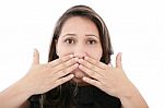 Woman Covering Mouth Stock Photo