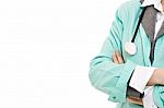 Woman Doctor With Stethoscope On A White Background Stock Photo
