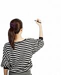 Woman Drawing On White Board Stock Photo