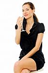 Woman Drinking Cocktail Stock Photo