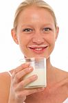 Woman Drinking Milk Stock Photo