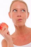 Woman Eating Apple Stock Photo