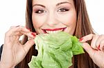 Woman Eating Green Salad Stock Photo