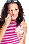 Woman Eating Ice Cream Stock Photo