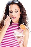 Woman Eating Icecream Stock Photo