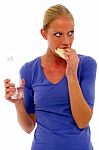 Woman Eating Sandwich Stock Photo