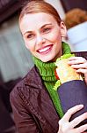 Woman Eating Sandwich Stock Photo