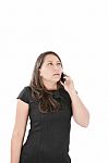 Woman Employee Speaking Mobile Phone Stock Photo