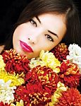 Woman Face With Flowers Stock Photo