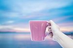 Woman Hand Holding Coffee Cup Stock Photo