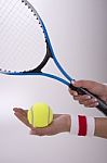 Woman Hands With Tennis Racket Stock Photo