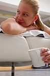 Woman Having Breakfast In Bed Stock Photo