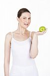 Woman Holding Apple Stock Photo